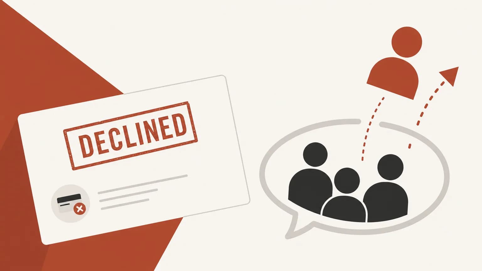 Illustration of a declined card removing a seat from a private Telegram group