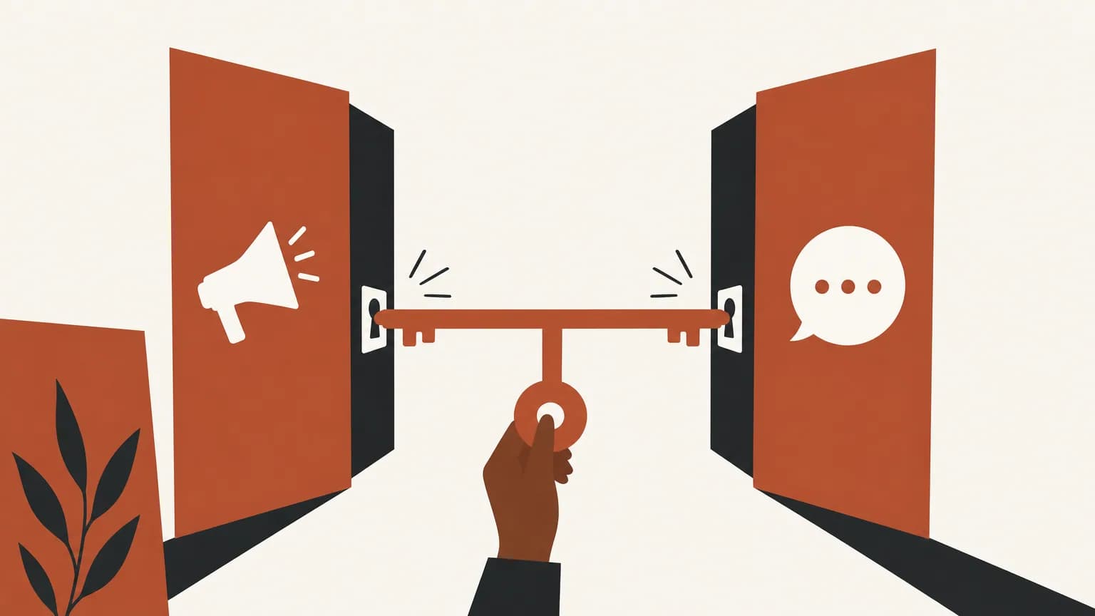 Illustration of one membership key unlocking both a VIP channel and a discussion group