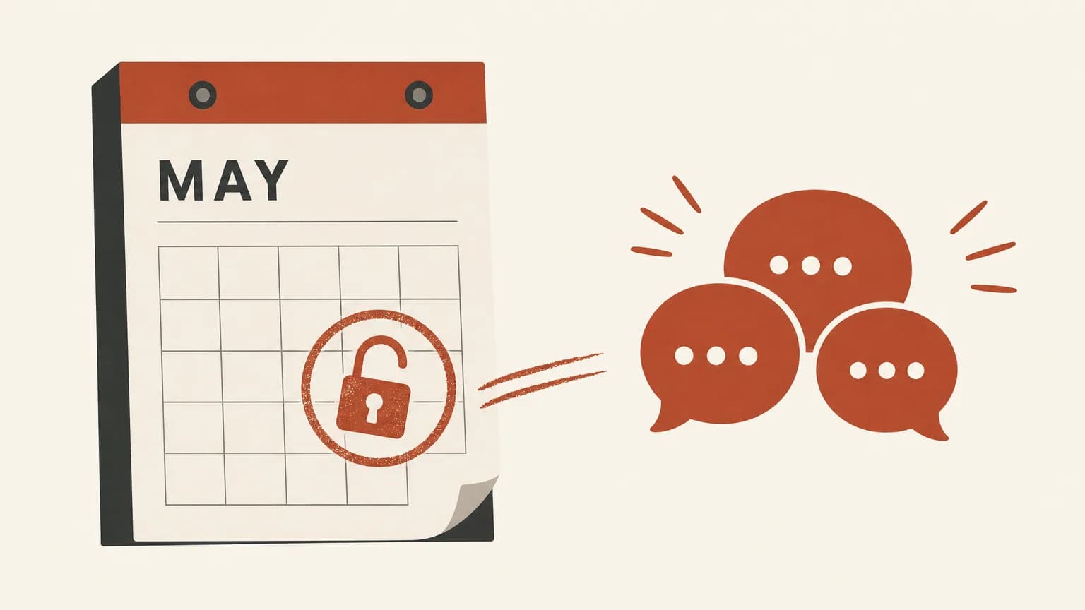 Illustration of a monthly calendar block unlocking a private Telegram group