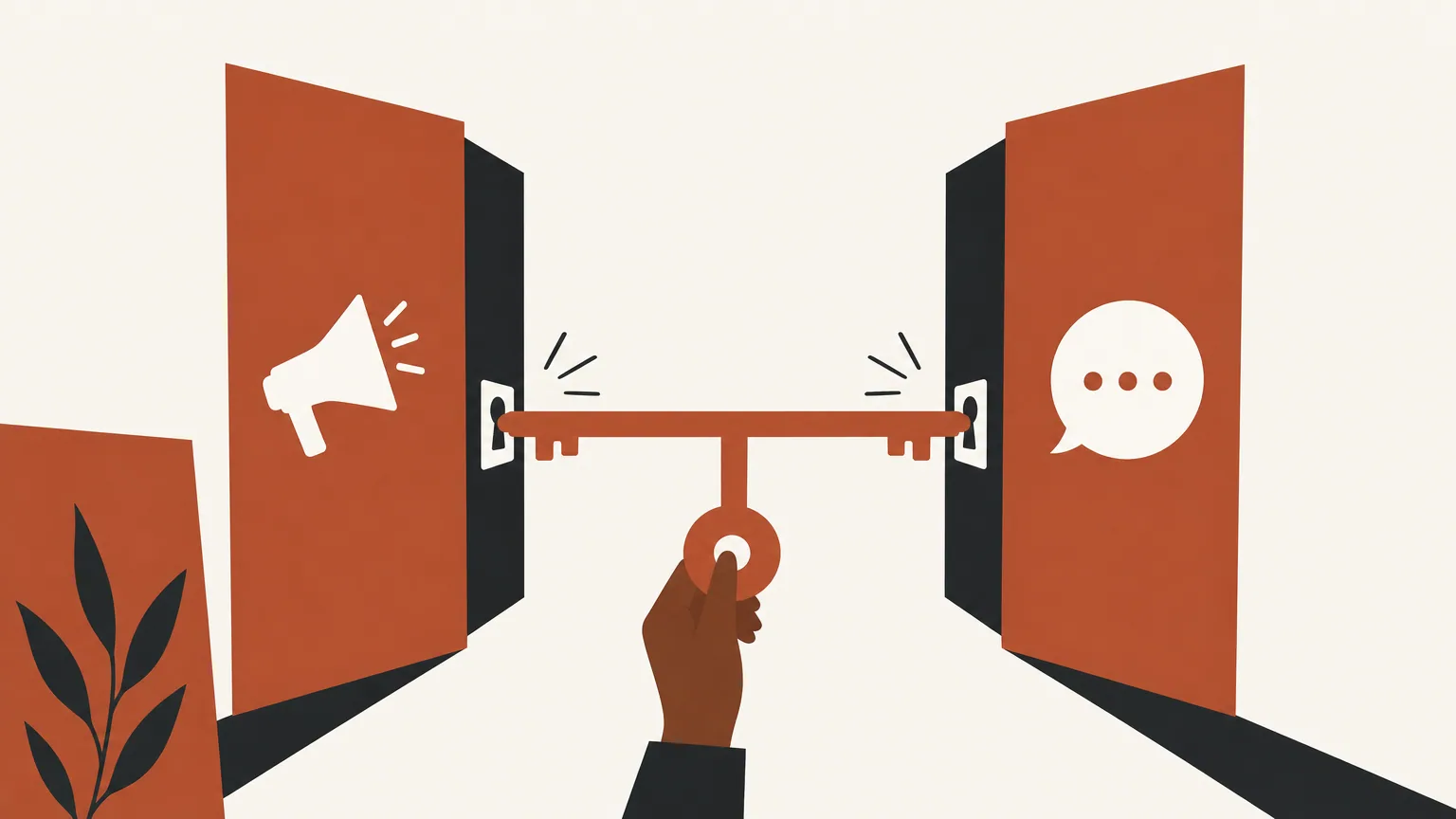 Illustration of one membership key unlocking both a VIP channel and a discussion group